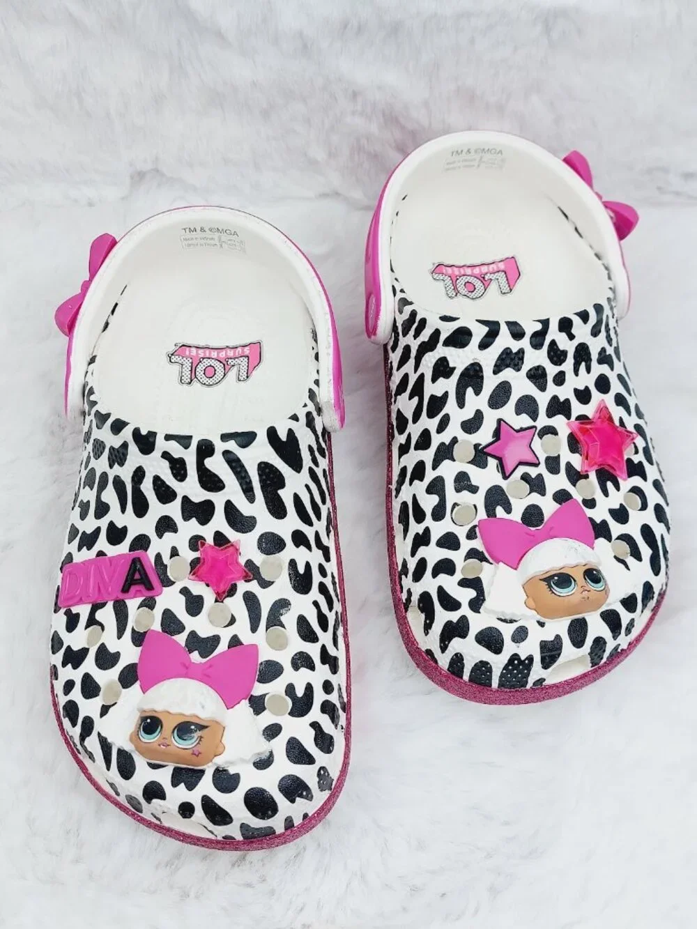 Crocs Girl's Pink Black LOL Surprise DIVA Classic Slip-On Casual Clogs Size 5